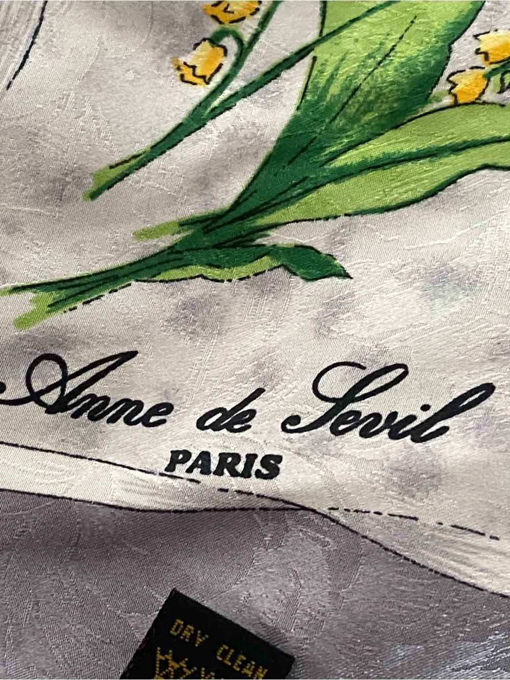 Vintage Anne de Sevile White grey Floral Silk Scarf